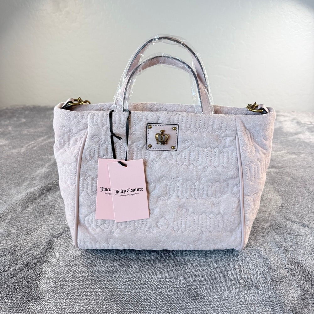 Juicy Couture Totally Juicy Tote Bag Dusty Blush Velour Crossbody NEW